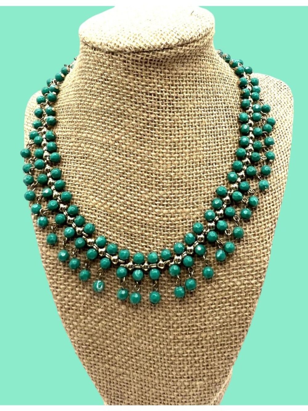 Vintage NRT Gold-Tone Statement Necklace With Green Beaded Accents